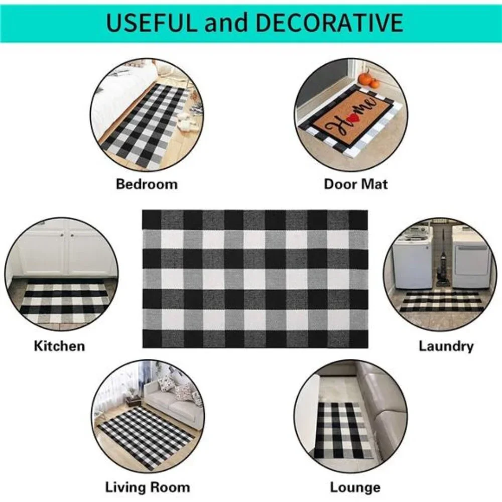 MUBIN Cotton Buffalo Plaid Rug 27.5 x 43 Inches Black and White Check Rugs